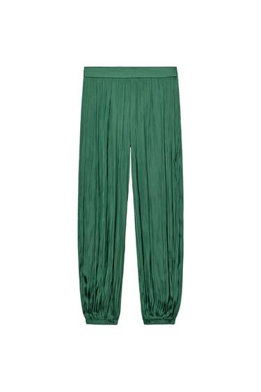SATIN SAROUEL TROUSERS - Green by Zara