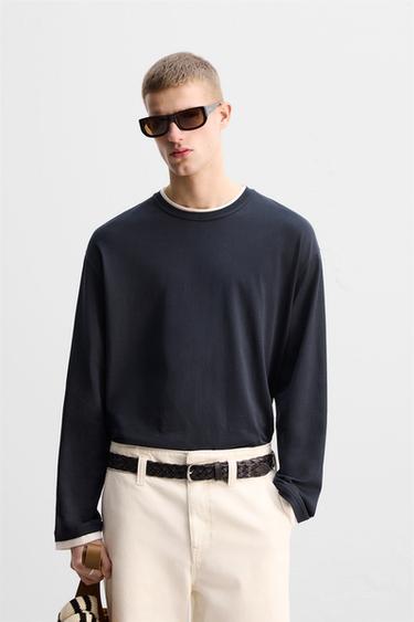 LIMITED EDITION CONTRAST NECK T-SHIRT - Navy blue by Zara