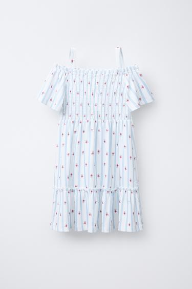 TEXTURED FLORAL DRESS - Ecru / Blue by Zara