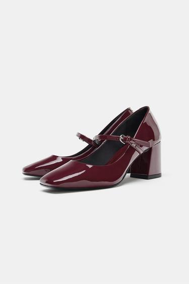 FAUX-PATENT MARY JANE SHOES WITH BLOCK HEEL - Burgundy Red by Zara