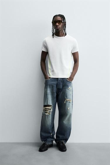 CAMISETA WAFFLE CONTRASTE - Blanco roto de Zara - Imagen 0