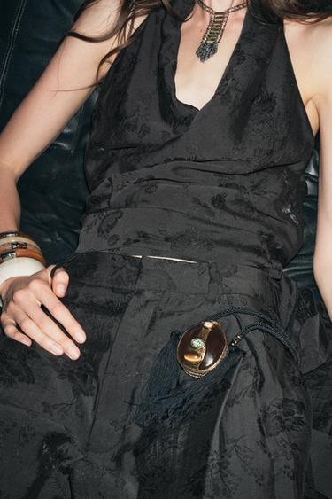 ZW COLLECTION FLORAL JACQUARD HALTER TOP - Black by Zara