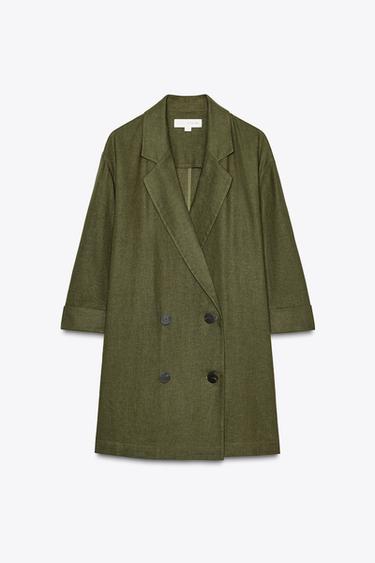 BLAZER CRUZADA CON LINO - Khaki oscuro de Zara