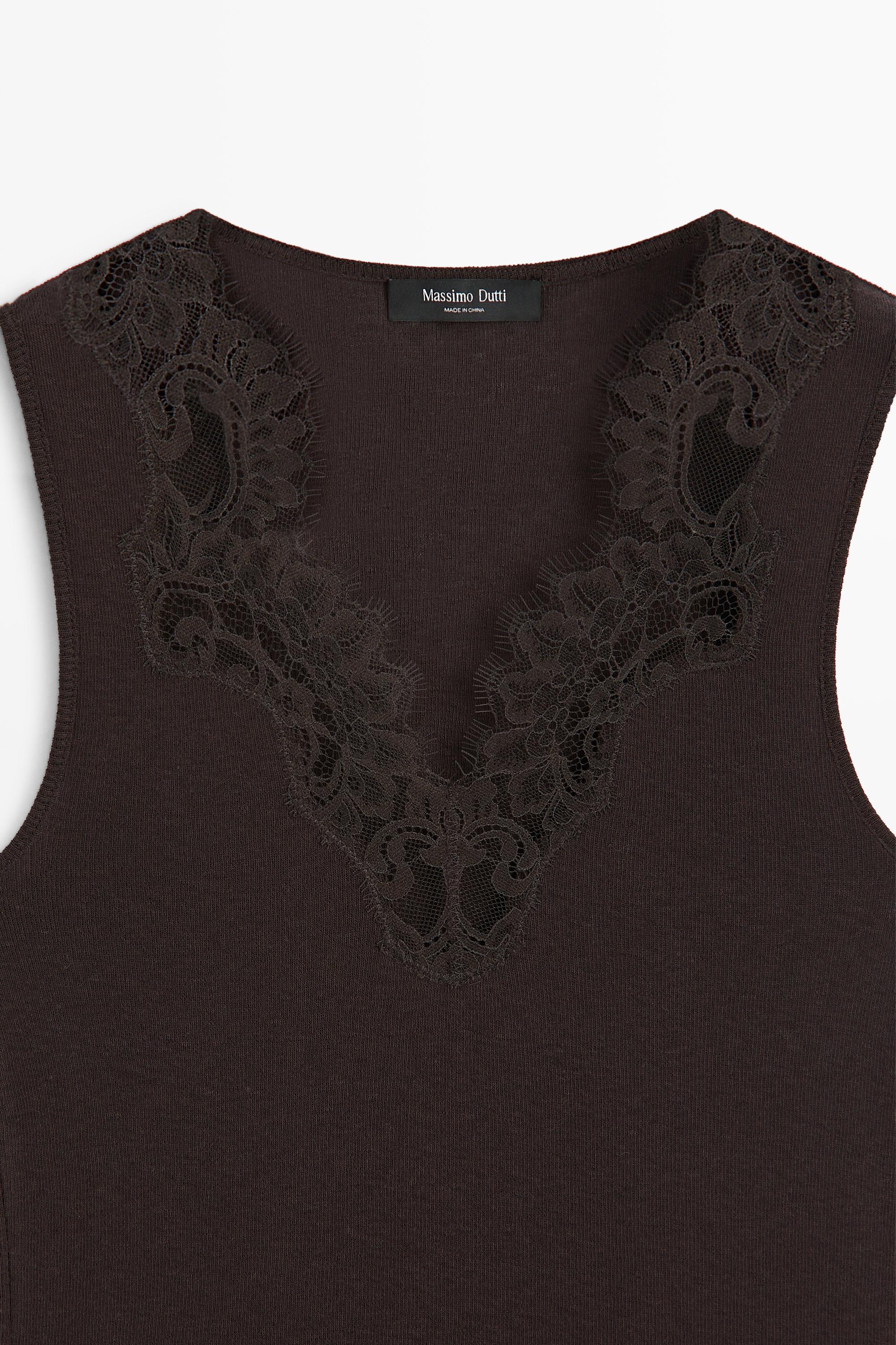 Top façon lingerie en coton et cachemire