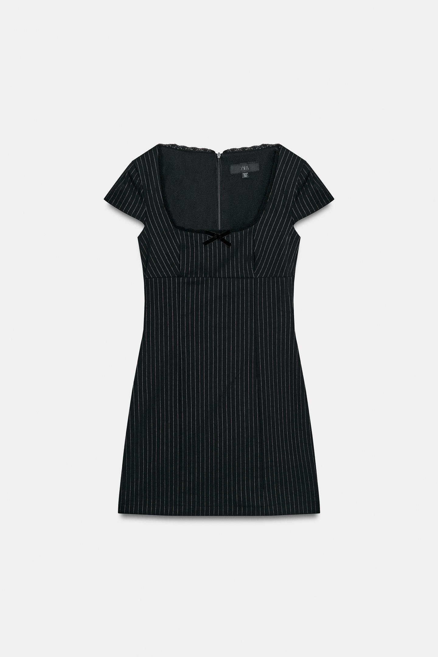 Женское платье Zara Striped Bow Mini, цвет: Чёрный — фото 6