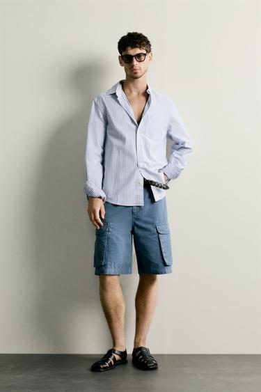 Zara REGULAR FIT TEXTURED OXFORD SHIRT - Blue / White - Image 0