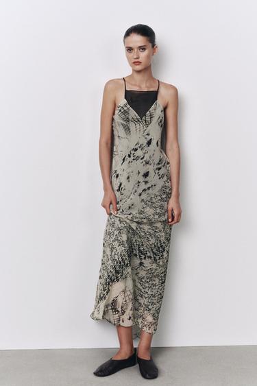 Zara LONG PRINTED DRESS - Black / White