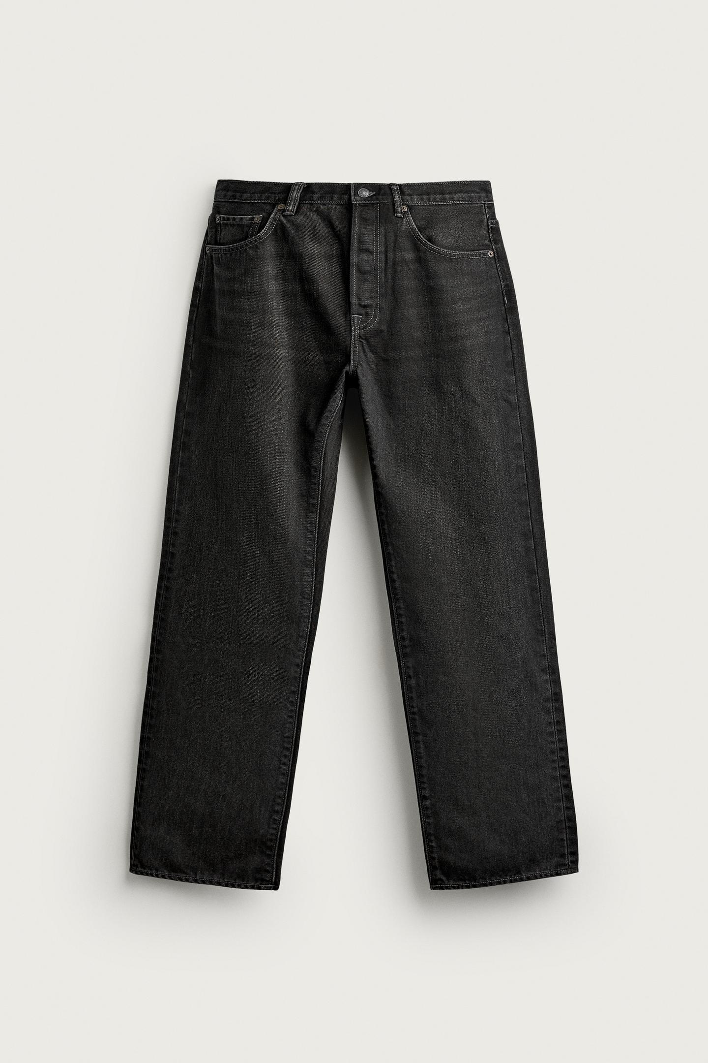 Мужские джинсы Zara Straight-Fit Long-Length, цвет: Чёрный — фото 6