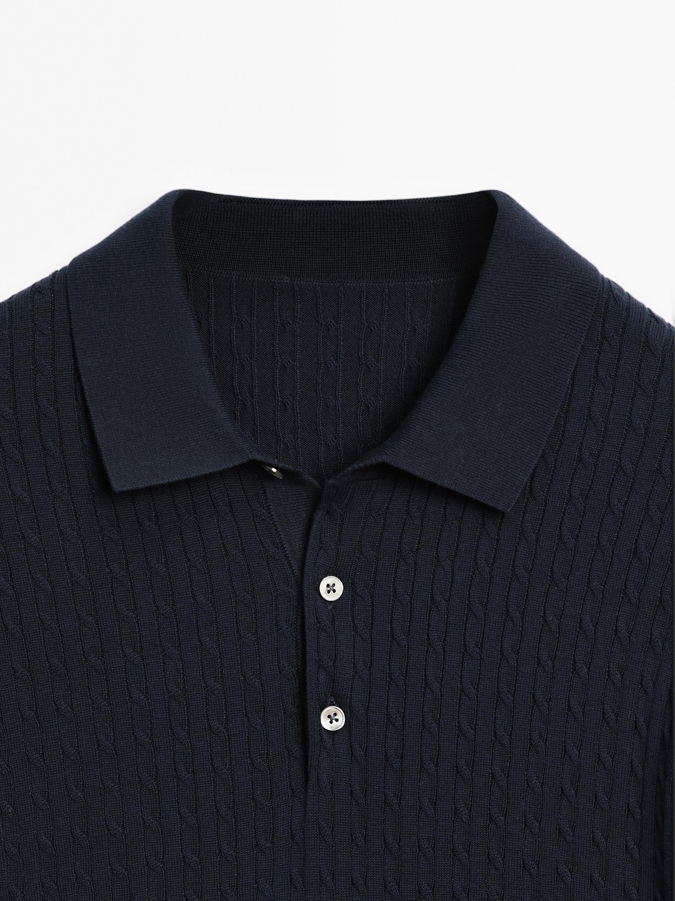 Pull polo en maille tressée 100 % coton