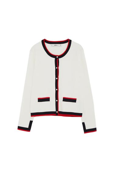 CARDIGAN WITH CONTRASTING PEARL BEADS