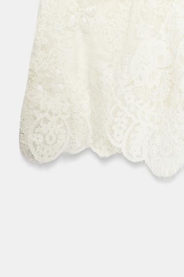 SHORT EN DENTELLE ET PAILLETTES - Blanc de Zara - Image 5