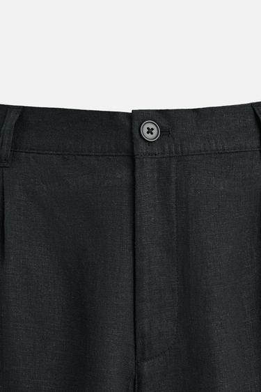 Zara OVERSIZED LINEN VISCOSE SHORTS - Black