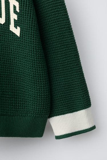WAFFLE-KNIT POLO SHIRT WITH TEXT - Mid-green by Zara - Image 3