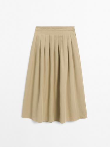 Zara Cotton blend box pleat midi skirt - Dark mink