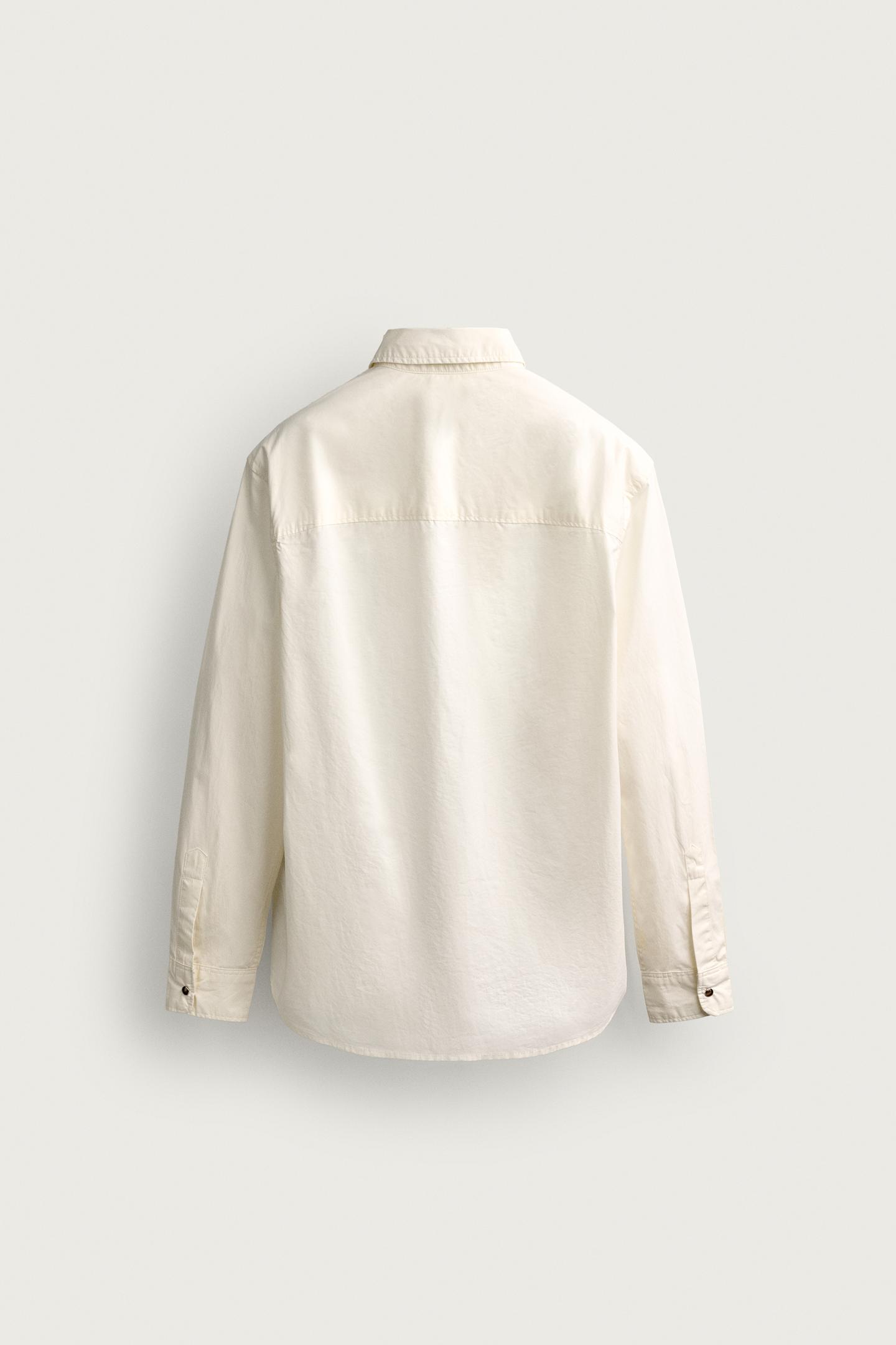 Мужская рубашка Zara Relaxed Fit Pocket, цвет: Экрю — фото 8