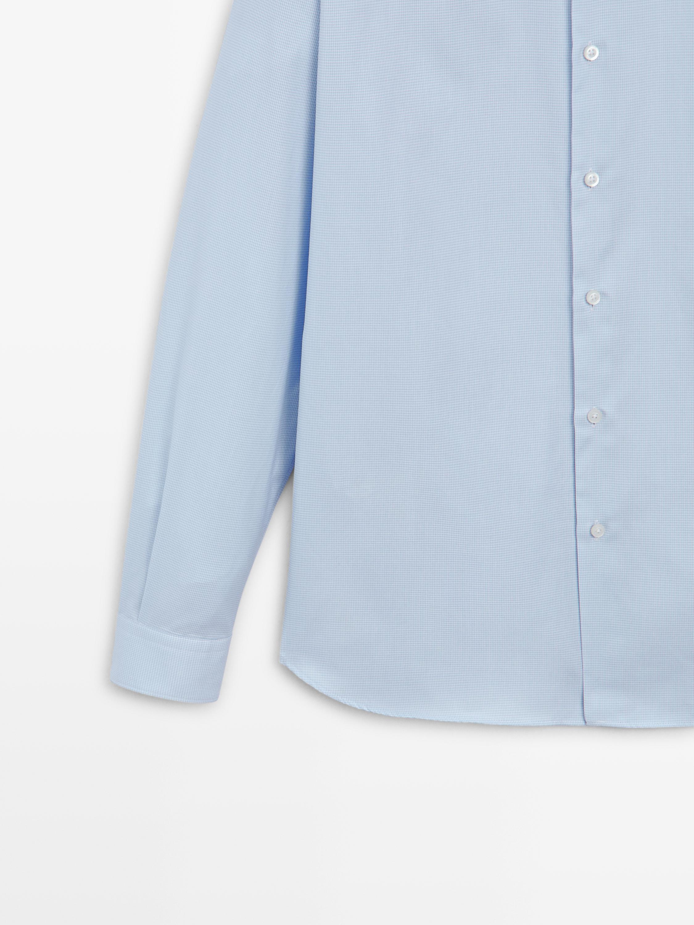 Slim fit micro-checked 100% cotton shirt