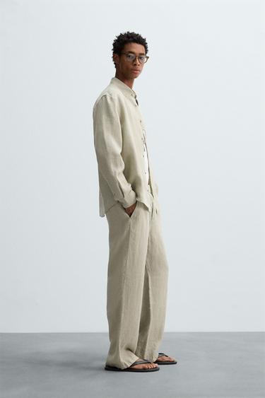 100% LINEN SHIRT - Light beige by Zara - Image 3