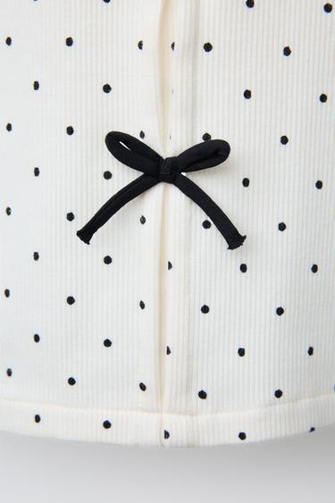 RIBBED T-SHIRT WITH BOWS - Ecru by Zara - Image 3
