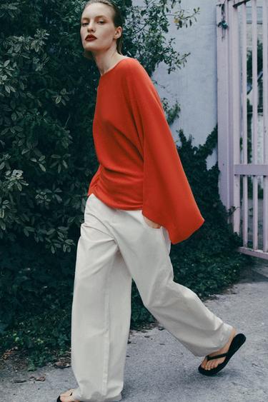 PULL EN MAILLE MANCHES CHAUVE-SOURIS - Orange de Zara - Image 7