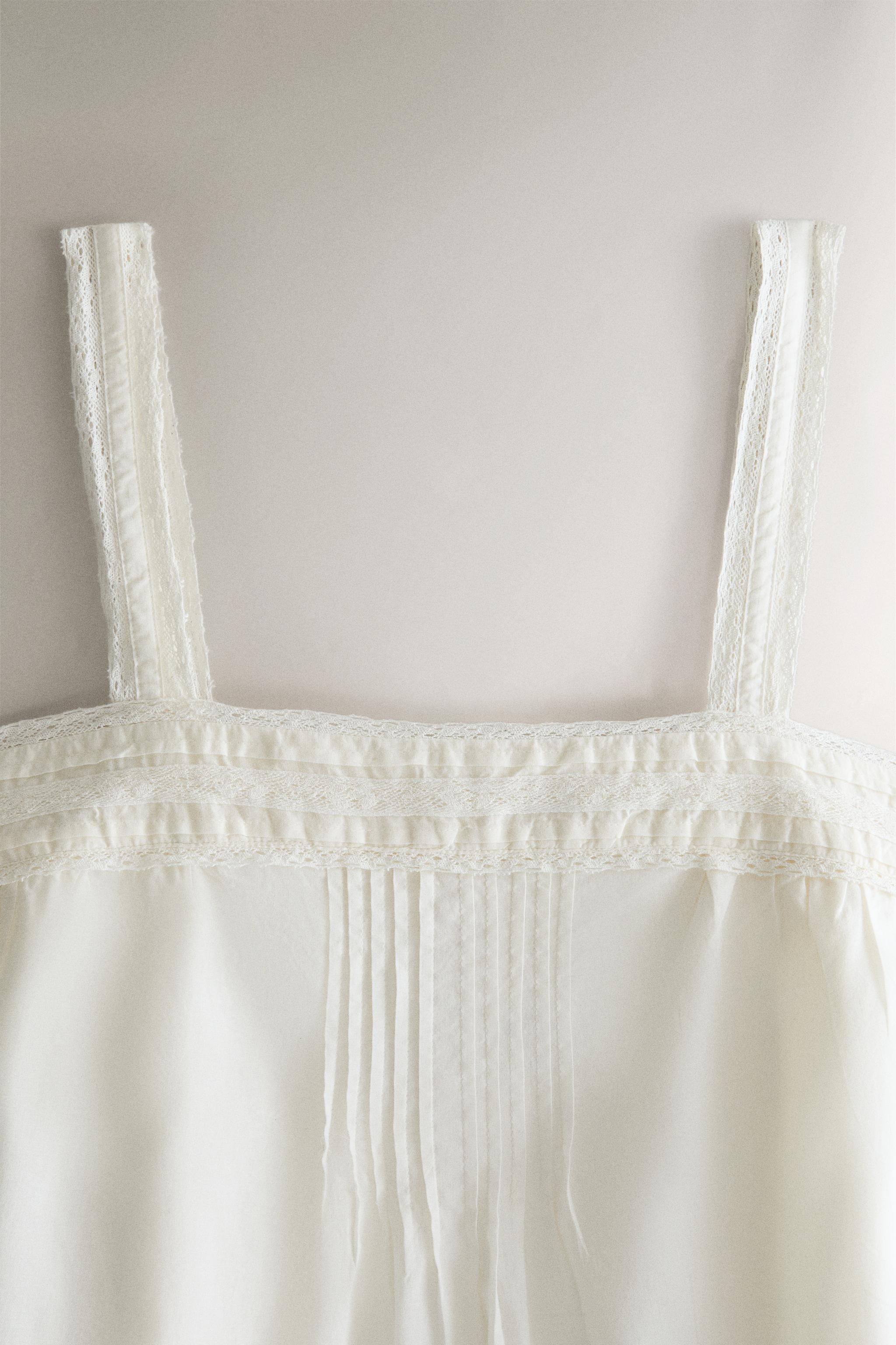 STRAPPY TOP WITH LACE AND PINTUCK DETAILS — Ivory