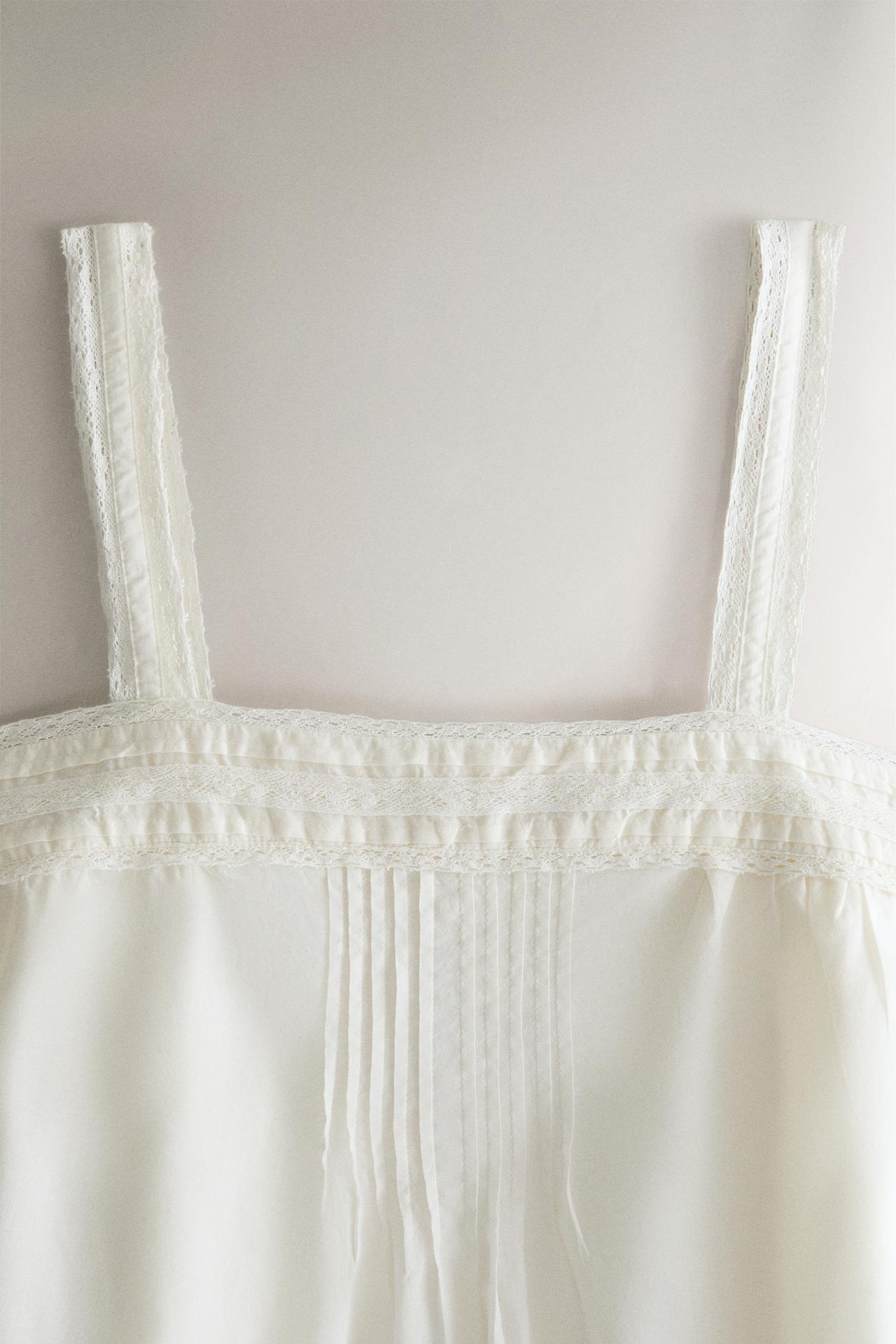 LACE AND PINTUCK STRAPPY TOP — Ivory
