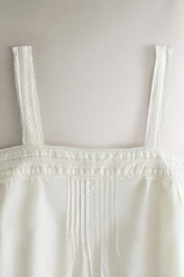 TOP À BRETELLES EN DENTELLE ET PINTUCKS - Ivoire de Zara - Image 1