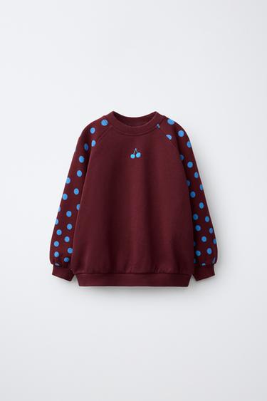 EMBROIDERED CHERRY POLKA DOT SWEATSHIRT - Burgundy by Zara