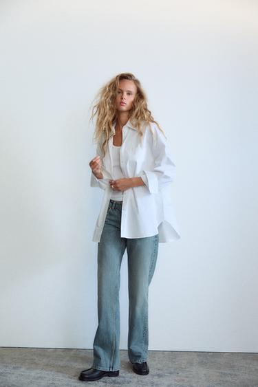 DŽÍNY TRF WIDE-LEG LOW-WAIST - Modrá od Zara