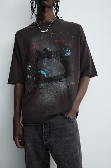 WASHED PRINTED KNIT T-SHIRT - Black by Zara - Image 5