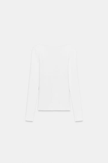 T-SHIRT COL EN V - Blanc de Zara - Image 4