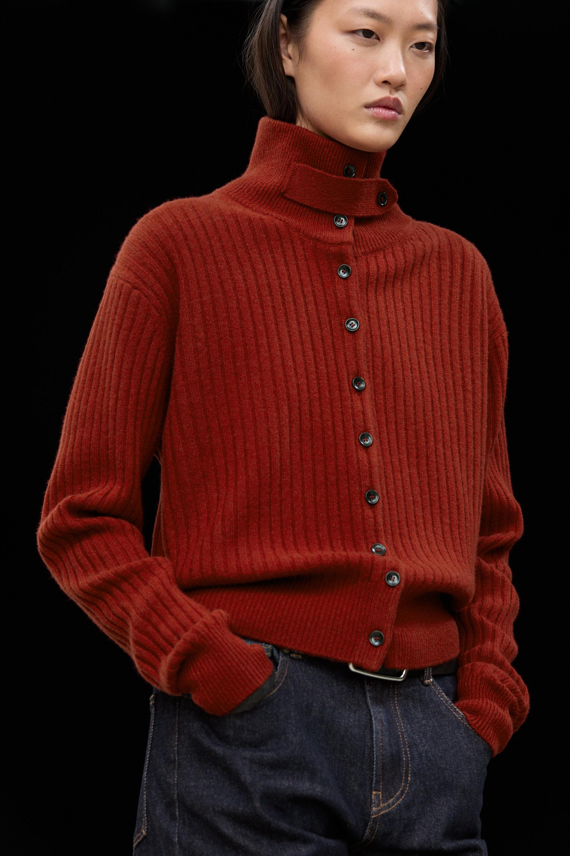 Ribbed knit cardigan with tab detail