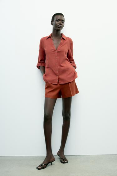 LINEN SHIRT WITH TURN-UP SLEEVES - Brick by Zara - Image 0