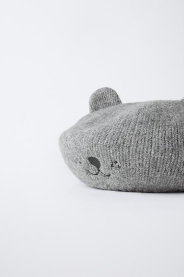 KNIT BERET WITH EMBROIDERED EARS - Grey marl by Zara - Image 1