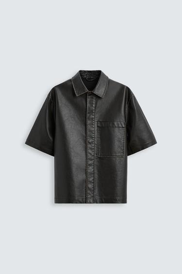 LEATHER EFFECT OVERSHIRT - Brown by Zara
