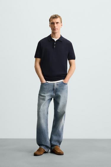 VISCOSE BLEND KNITTED POLO SHIRT - Navy blue by Zara