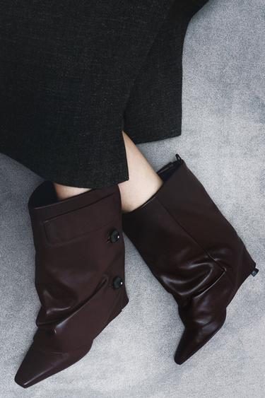 BOTTINES À TALONS EN CUIR ET LEGGINGS - Bordeaux de Zara - Image 1