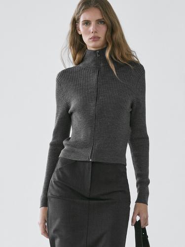 Zara Wool zip-up cardigan - Anthracite grey
