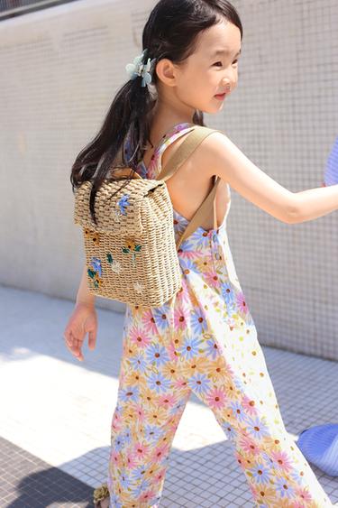 FLORAL RAFFIA BACKPACK - Camel Brown by Zara