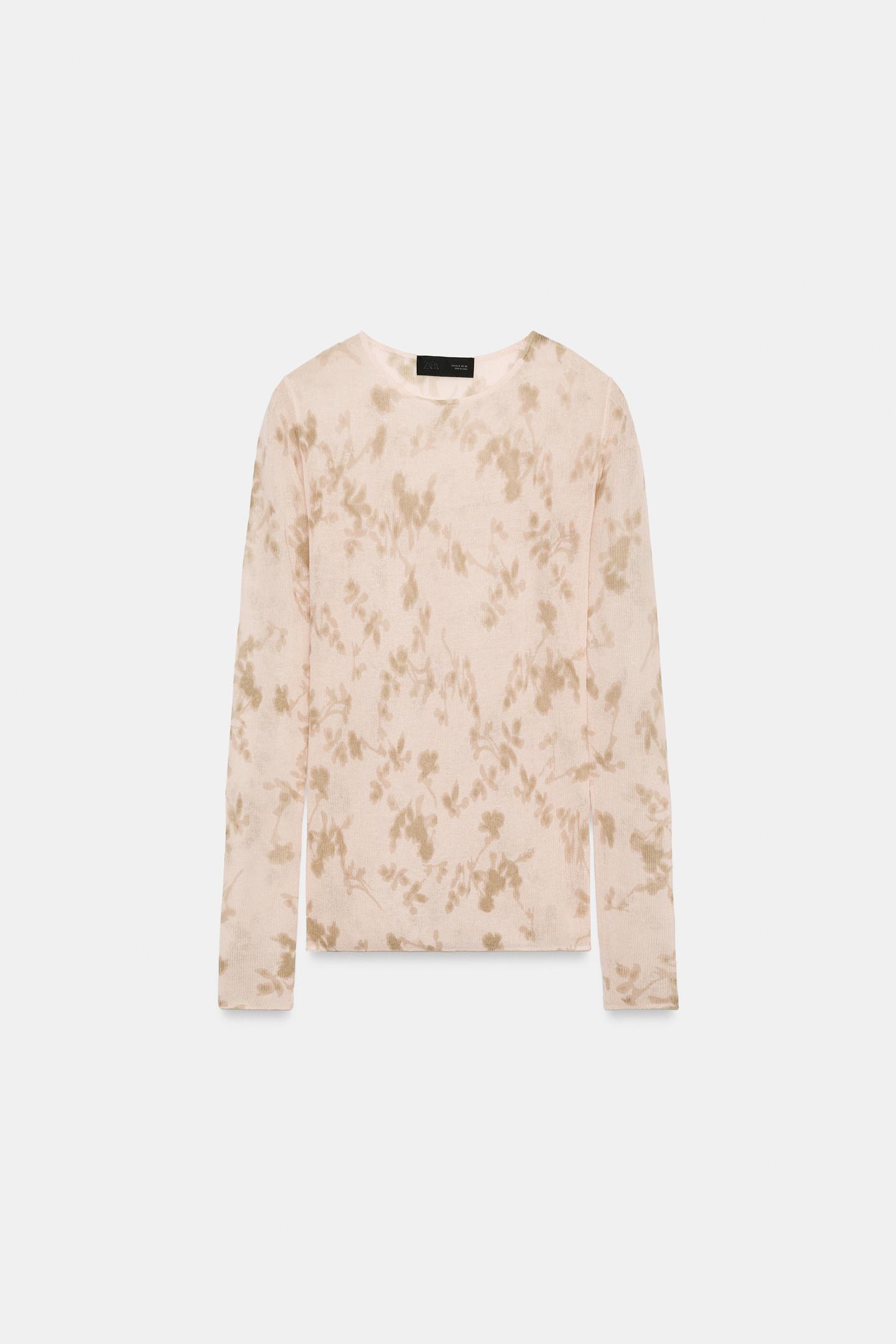Женский топ Zara Printed Fine Knit Top, цвет: Пастельный розовый — фото 5