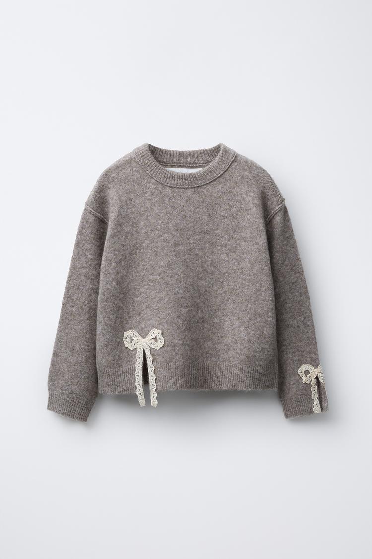 KNIT SWEATER WITH LACE BOWS - Main Image