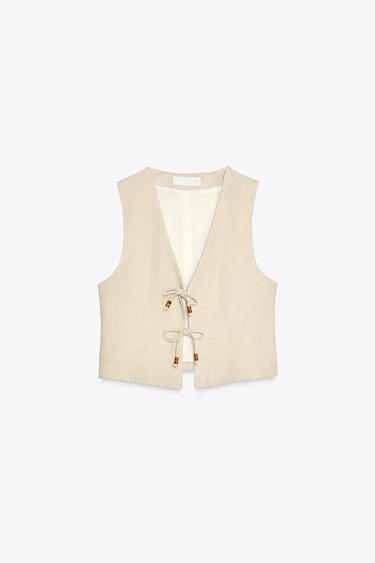 BEADED LINEN BLEND WAISTCOAT - Light beige by Zara - Image 5