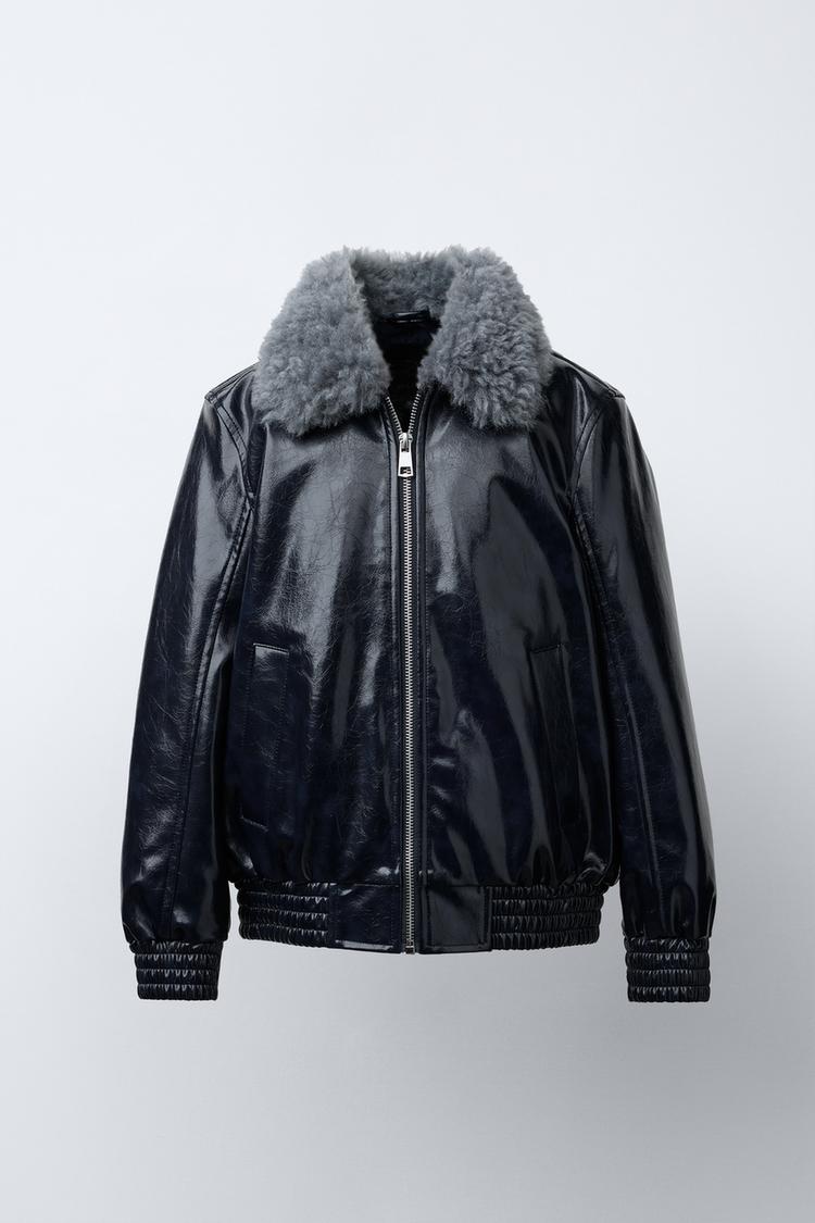BOMBER JACKET WITH FAUX FUR COLLAR navy ZARA India