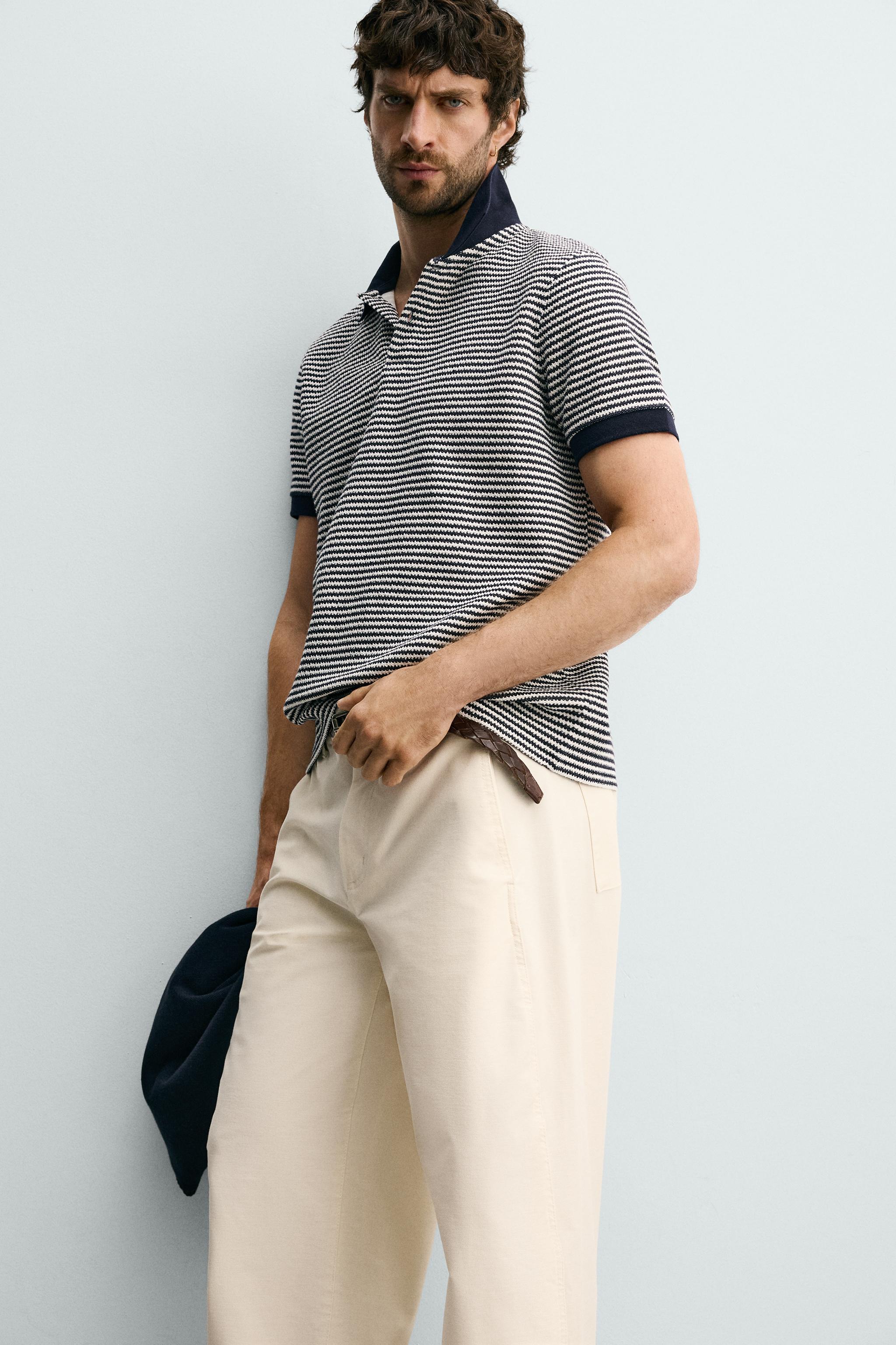 Мужские рубашки Zara REGULAR FIT STRIPED TEXTURED POLO — фото 6