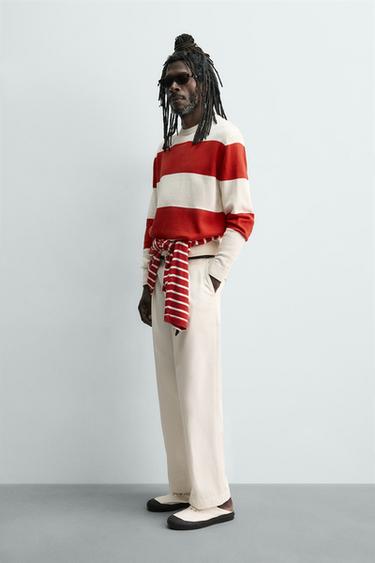 PULL EN JACQUARD À RAYURES AARON LEVINE X ZARA - Écru / Rouge de Zara - Image 3