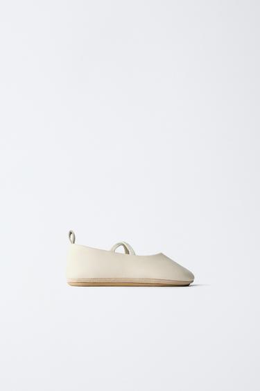 LEATHER BALLERINAS - Ecru White by Zara