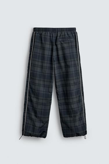 PANTALON DE JOGGING TECHNIQUE À CARREAUX CONTRASTÉS - Bleu de Zara - Image 7