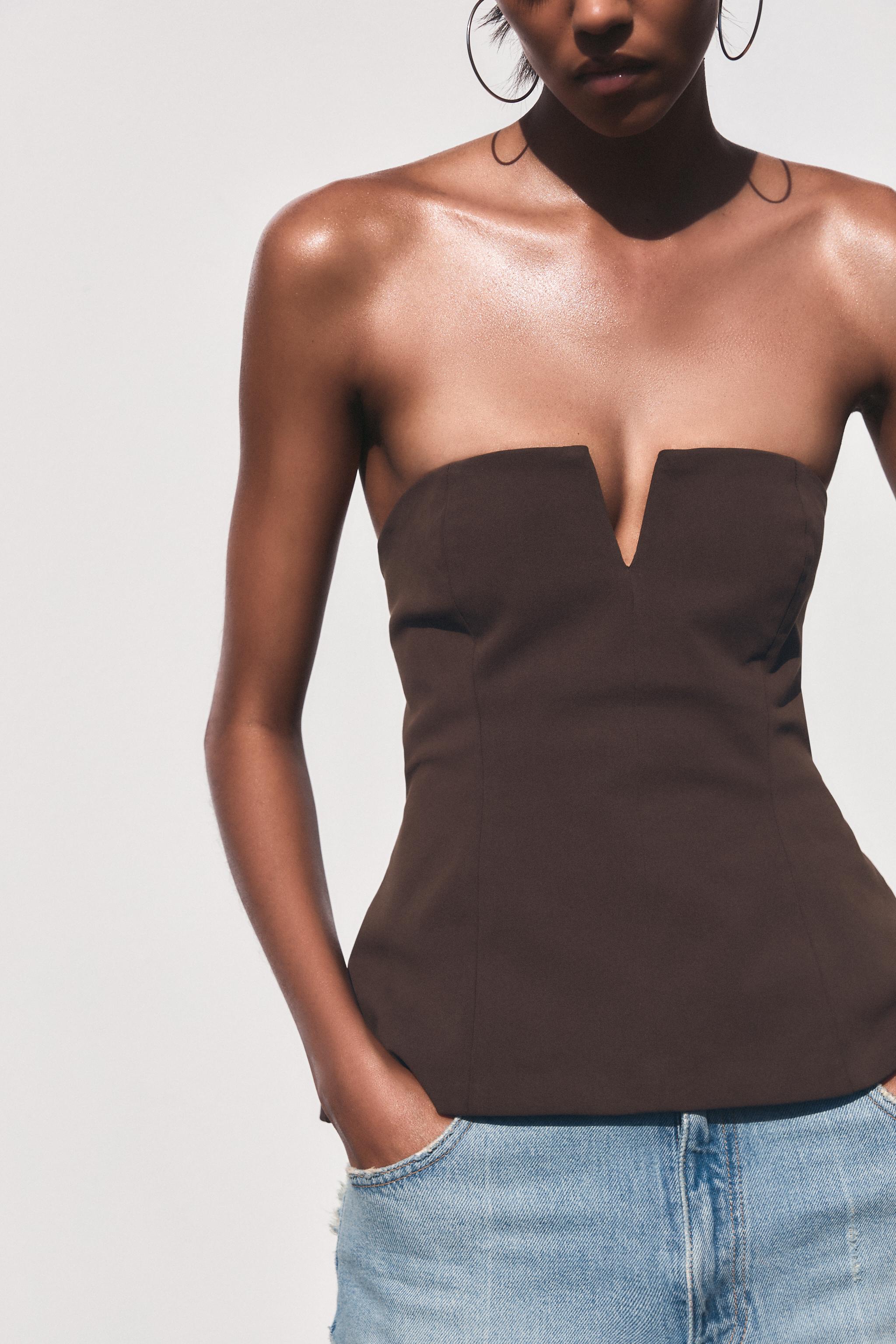 STRAPLESS TOP - Brown | ZARA United States