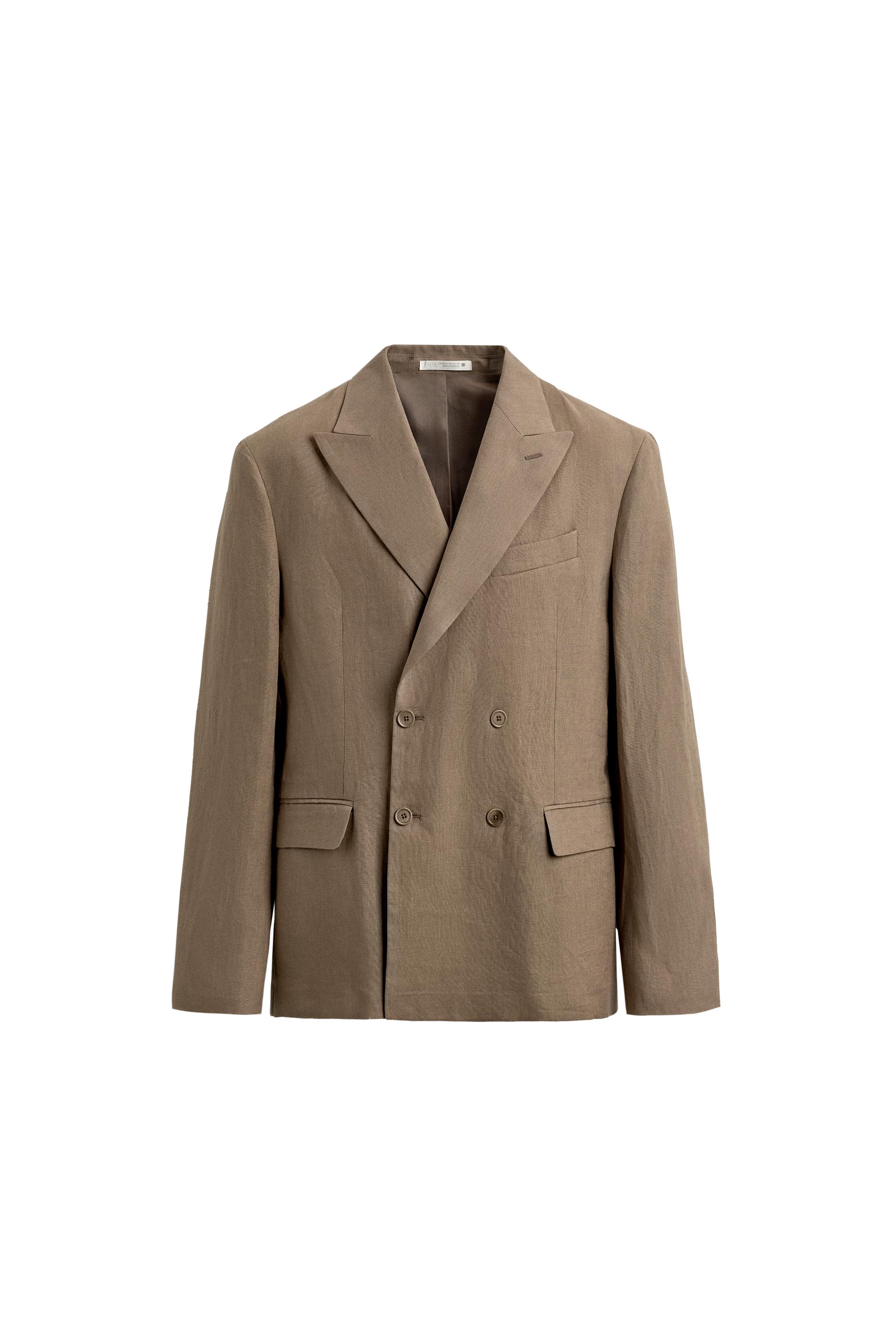 リネン100%ダブルブレストスーツブレザー - ライトミンク | ZARA Japan