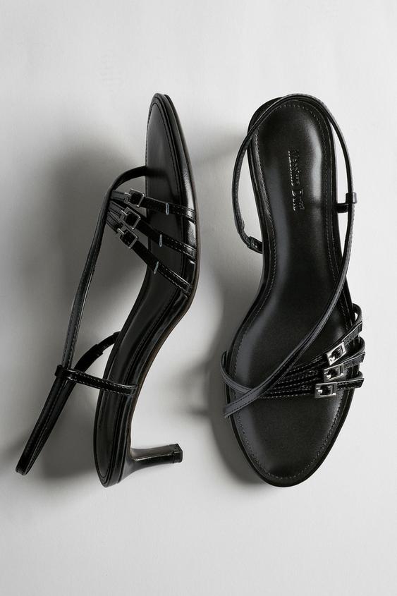 Zara Leather heeled sandals with buckles - Black - Image 0