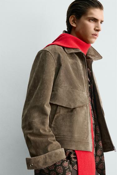 BOXY FIT LEATHER SUEDE JACKET - Brown by Zara - Image 4